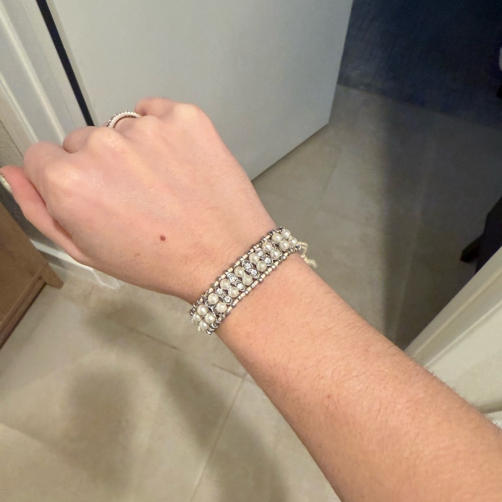 Elegant Silver CZ & Pearl Bracelet